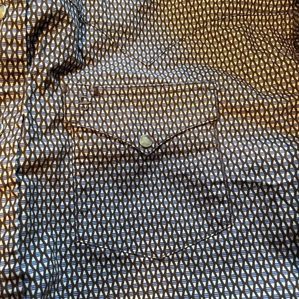 Stetson Brown Micro-Pattern Button-Down Shirt - image 8